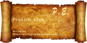 Prolich Elek névjegykártya